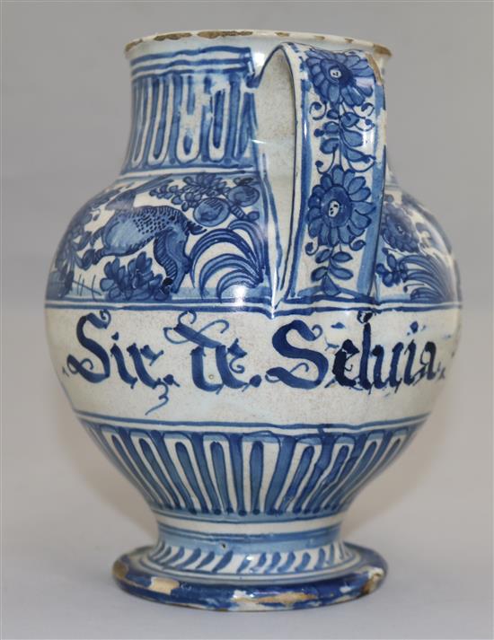 A Ligurian maiolica wet drug jar, 18th century, height 19cm